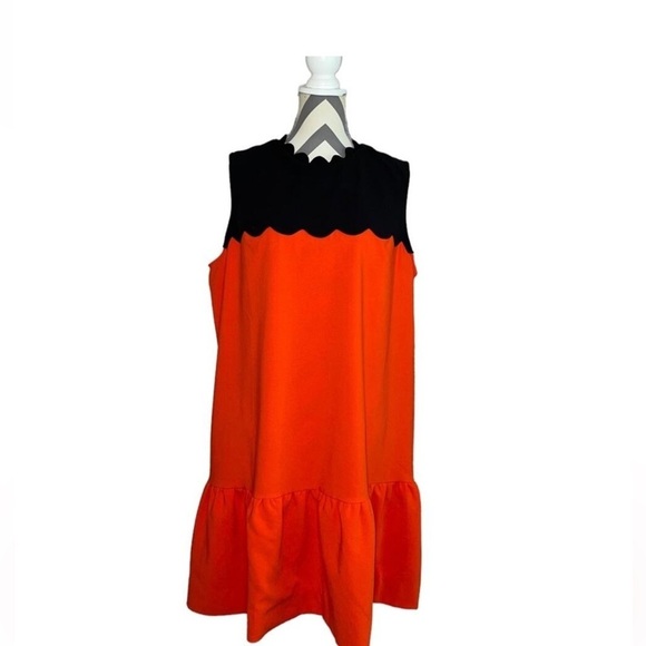 Victoria Beckham x Target Scallop Trim Ruffle Mini Dress Orange & Black Large - Picture 2 of 6